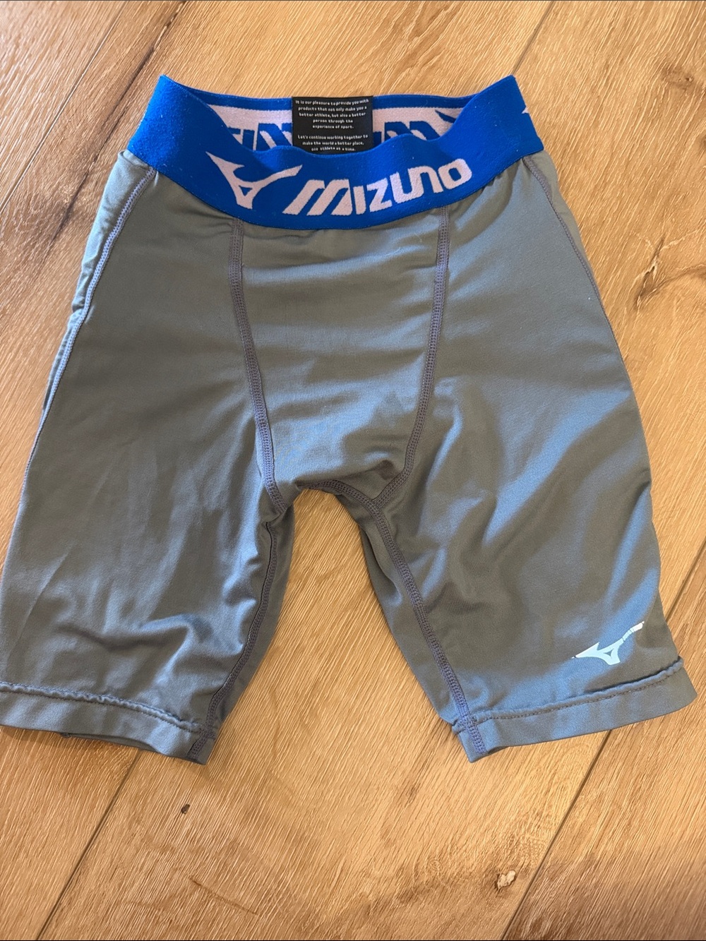 Mizuno Men’s Gray Compression Shorts with Blue Logo Waistband